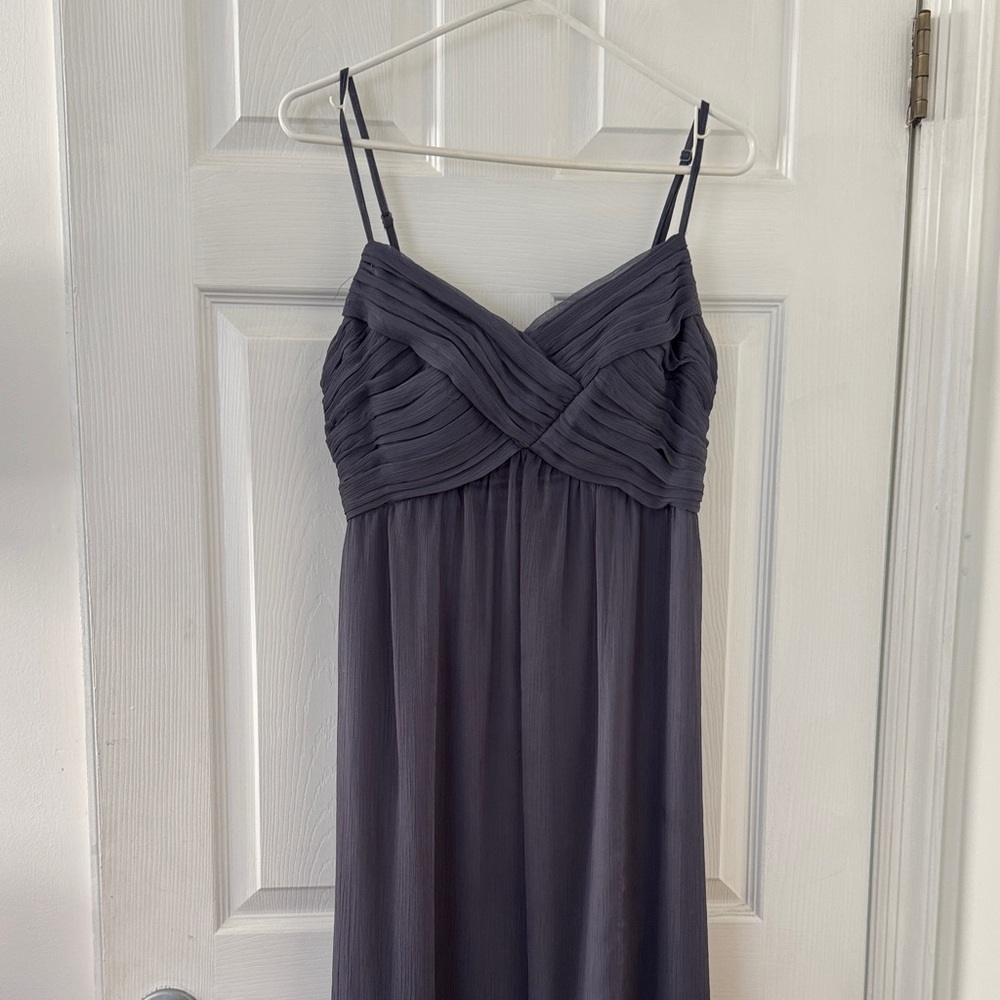 BHLDN Slate Gray Pleated Chiffon Spaghetti Strap Dress